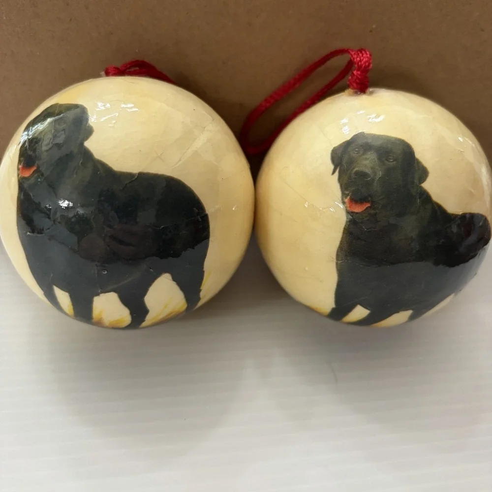 Vintage Black Labrador Retriever Christmas Ornament Set Of 2 Holiday Decor